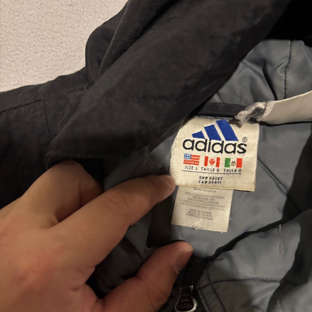 Vintage Adidas Parka Jacket Large Black Gray Embroidered Quilted Nylon Shell - Picture 6 of 9